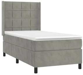 Letto a molle materasso e led grigio chiaro 90x190 cm velluto