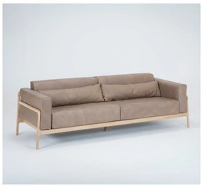 Divano in pelle di bufalo marrone chiaro con struttura in rovere massiccio , 240 cm Fawn - Gazzda
