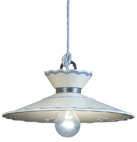 Lampadario Classico Ravenna Metallo Nero Ceramica Bianco Sfumato Arg. 1 Luce E27