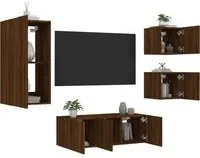 Mobili TV a Muro con LED 5pz Rovere Marrone Legno Multistrato 3216831