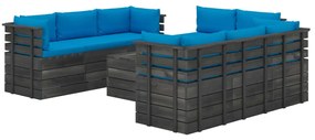 Set Divani da Giardino su Pallet 9 pz con Cuscini Massello Pino