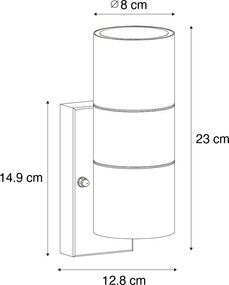 Lampada da parete per esterno nera a 2 luci AR70 con sensore chiaro-scuro - Duo