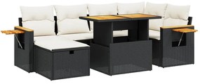 Set divani da giardino con cuscini 7pz nero polyrattan