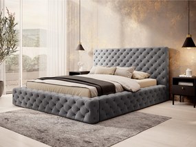 Letto matrimoniale con box contenitore Matilde - 160 x 200 cm , Tessuto grigio