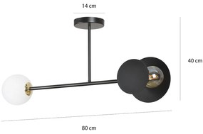 Plafoniera 2 Luci Inari In Acciaio Nero E Sfera In Vetro Opalino
