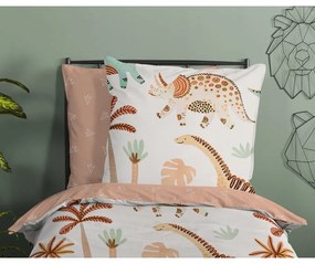 Set copripiumino e federa da bambini marrone/beige in cotone per letto singolo 140x200 cm Dino – Good Morning