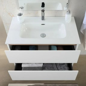 Mobile bagno a terra 80 cm bianco e rovere con cassetti soft-close Kleo