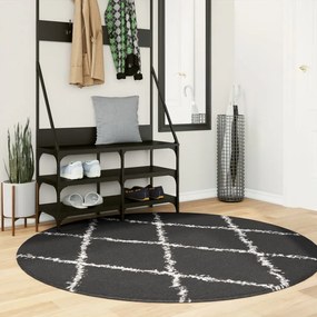 Tappeto Shaggy Pamplona A Pelo Lungo Nero E Crema Ø 160 Cm /