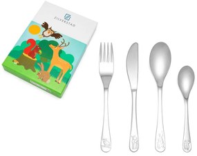 Posate per bambini in acciaio inox argento 4 pezzi Forest Animals - Zilverstad