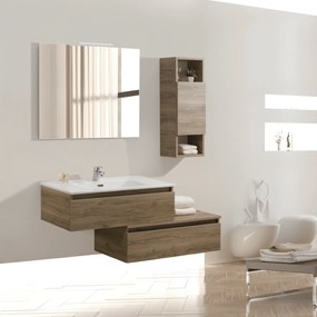 Mobile Bagno Sospeso Sfalsato 90 Cm Due Cassetti Specchio Con Lampada Led 90x70 Cm Esseci Arredo Bagno "Sorrento"