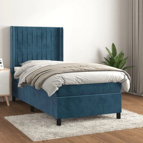 Giroletto A Molle Con Materasso Blu Scuro 90x190 Cm İn Velluto /