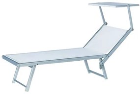 Lettino Prendisole Con Tettuccio Da Spiaggia In Alluminio E Telo Textilene Bianco 186x61x39 Cm