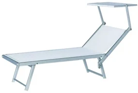 Lettino Prendisole Con Tettuccio Da Spiaggia In Alluminio E Telo Textilene Bianco 186x61x39 Cm