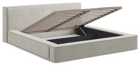 Letto matrimoniale imbottito grigio chiaro con contenitore e rete inclusi 180x200 cm Noho – Makamii