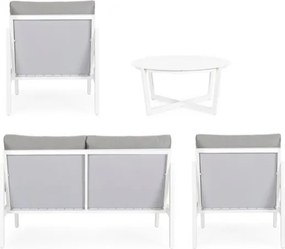 Salotto Da Esterno In Alluminio Con Divano 2 Poltrone E Tavolino Tondo Sirenus Bianco Bizzotto