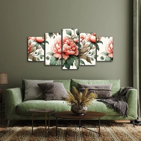 Quadri 5 pezzi – Peonie in tonalità delicate