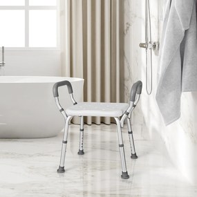 Costway Sedile doccia con braccioli imbottiti staccabili e piedini in gomma antiscivolo, Sedia doccia 6 altezze regolabili 2 Colori