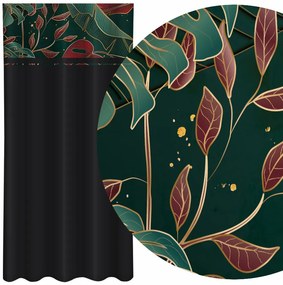Tenda classica nera con stampa di foglie verdi e bordeaux Larghezza: 160 cm | Lunghezza: 250 cm