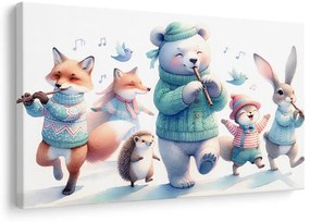 Quadro su tela – Parata musicale di animali nel paesaggio invernale