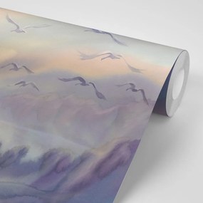 Carta da parati – Volo di uccelli sopra il paesaggio