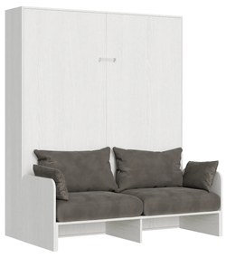 Letto matrimoniale a scomparsa 160 verticale Kentaro Sofà con colonna e pensili, Bianco Frassino / Classic / ALESSIA 20