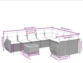 Set divani da giardino 10pz con cuscini in polyrattan nero