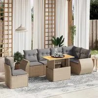 Set Divani da Giardino 7 pz con Cuscini Beige in Polyrattan 3272221