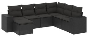 Set Divani da Giardino con Cuscini 7pz Nero Polyrattan