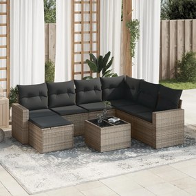 Set Divano da Giardino 8 pz con Cuscini Grigio in Polyrattan