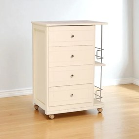 Carrello da cucina GIADA con 4 cassetti e portabottiglie Avorio