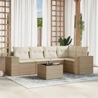 Set Divano da Giardino 6 pz con Cuscini Beige in Polyrattan 3254875