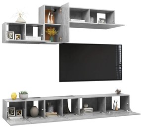 Set porta tv 6 pz grigio cemento in truciolato