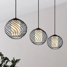 Lindby lampada a sospensione Cedrice, a 3 luci, nero, metallo, E27