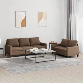 Set Di Divani 2 Pz Con Cuscini Marrone İn Tessuto /