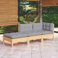 Set Divani da Giardino 3 pz con Cuscini Grigi Massello di Pino 3096279