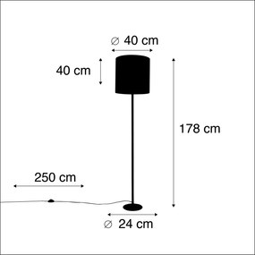Lampada da terra nera con paralume in velluto rosso con oro 40 cm - Simplo