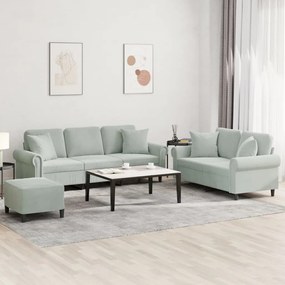 Set Di Divani 3 Pz Con Cuscini Grigio Chiaro İn Velluto /