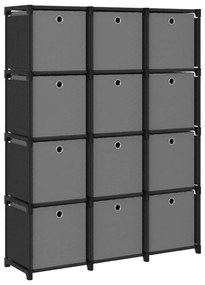 Mensola con 12 scatole a cubo nera 103x30x141 cm in tessuto