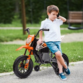 Moto Elettrica per Bambini 3-6 Anni 107x56x70 cm Batteria 12V e Rotelle Rimovibili Arancione...