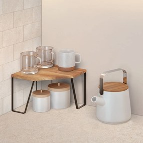 Ripiano aggiuntivo ad angolo nero opaco/di colore naturale in legno 25x25 cm York – Metaltex