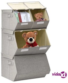 vidaXL Scatole Portaoggetti Impilabili Set di 4pz in Tessuto Grigio