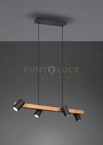 Marley sospensione rettangolare con barra legno 4 cilindri nero opa...