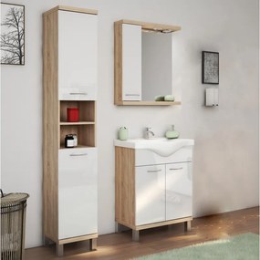 Kamalu - Colonna bagno a terra o sospesa 180 cm bicolore bianco e legno chiaro | LAC-ESTIA