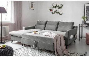 Divano letto angolare in velluto grigio chiaro, angolo sinistro Stylish Stan - Miuform