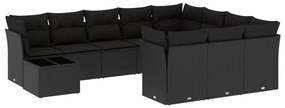 Set Divani da Giardino 11 pz con Cuscini in Polyrattan Nero