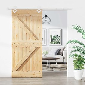 Porta Scorrevole Con Set Hardware 95x210 Cm Legno Massello Pino /