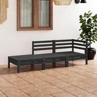 Set Divani da Giardino 3 pz Nero in Legno Massello di Pino cod mxl 36513