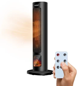 Termoventilatore Ceramico 2000W con Telecomando, Timer 12h ed Effetto Fiamma