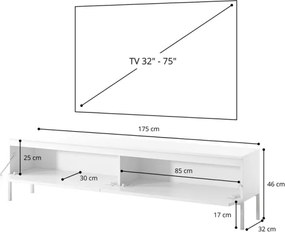 Mobile TV Da Terra 175 Cm 2 Ante Nero Piedini Oro Lume