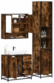 Set Mobili Da Bagno 3 Pz Rovere Fumo İn Legno Multistrato /